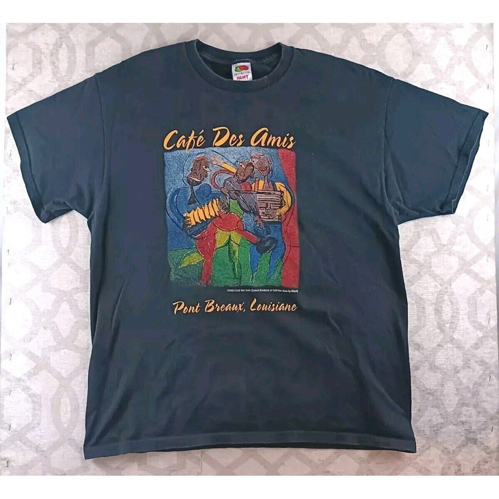 VINTAGE Cafe Des‎ Amis Shirt Mens Extra Large Black Short Sleeves Pont Breaux